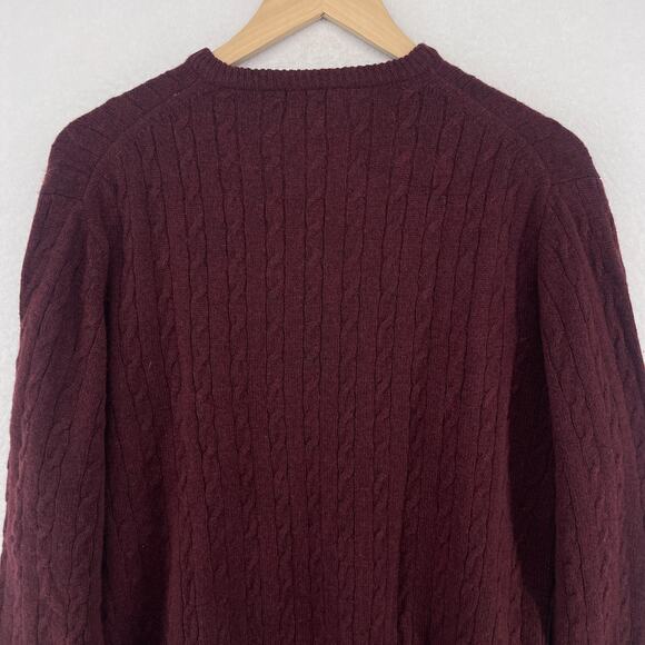 CAMBRIDGE Sweater Mens L Super Lambswool Blend Cable V-Neck Pullover Burgundy - Picture 6 of 13